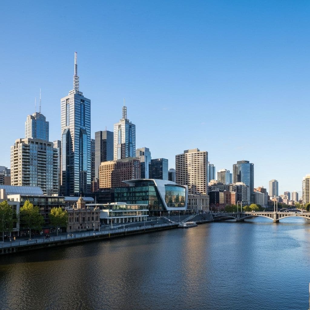 Đường chân trời CBD Melbourne với các tòa nhà địa danh
